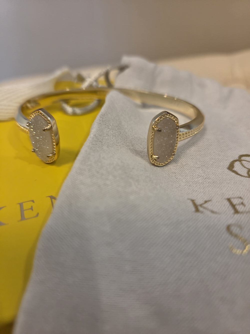 Kendra Scott Gold Cuff Bracelet with White Druzy Stones